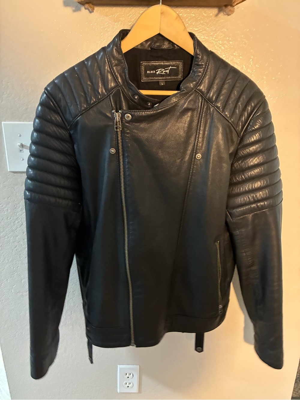 Black Rivet Men’s Black Quilted Sleeve Leather Biker Jacket